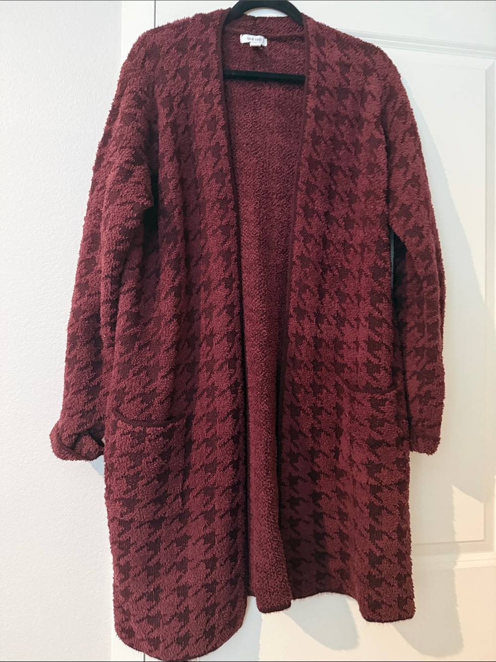 Nine West Burgundy Houndstooth Open-Front Cardigan